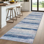 KOZYFLY 3x10 Ft Rug Modern Ombre Runner Rug for Hallway, Washable Kitchen Rugs Non-Slip Soft Striped Entryway Rug, Print Blue/Grey/Beige Abstract Carpet for Laundry Nursery