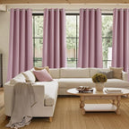 NICETOWN Pink Faux Linen Room Darkening Rod Pocket Curtains 63 inch Length, W42 x L63, Light Blocking Thermal Insulated Noise Reducing Drapes for Bedroom Living Room Farmhouse Decor, 2 Panels
