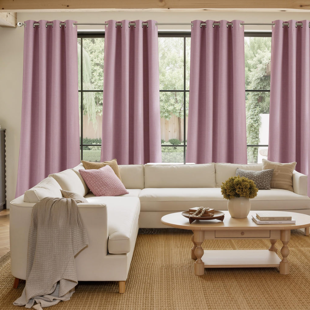 NICETOWN Faux Linen Pink Blackout Curtains 84 inches Long for Living Room - Privacy Panels for Bedroom, Modern Farmhouse Style Easy Care Grommet Top, 2 Panels, W52 by L84