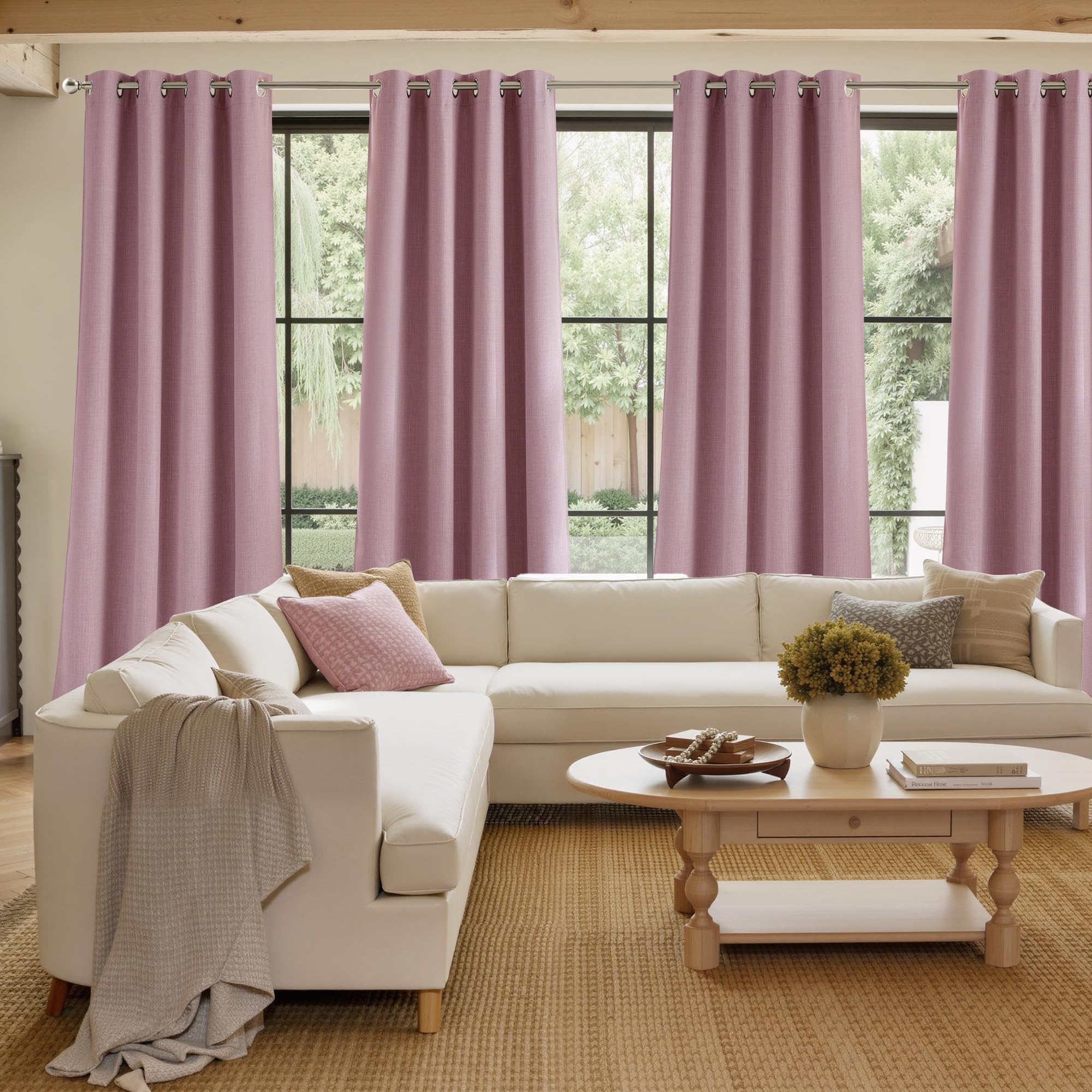NICETOWN Faux Linen Pink Blackout Curtains 84 inches Long for Living Room - Privacy Panels for Bedroom, Modern Farmhouse Style Easy Care Grommet Top, 2 Panels, W52 by L84