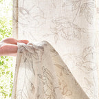 jinchan Floral Linen Curtains for Living Room 63 Inch Length Taupe Flower Curtain Rod Pocket Back Tab Farmhouse Curtains with Printed Floral Bedroom Window Curtain Set, 2 Panels Taupe