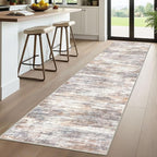 KOZYFLY Modern Abstract Washable Rug Runner 2.6x10 Hallway Rug Runner Non-Slip Soft Kitchen Runner Rugs, Multi Grey/Orange Striped Carpet for Entryway Bathroom