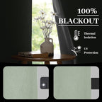 RYB HOME Light Green Curtains 100% Blackout, Linen Window Treatment Panels Thermal Insulated, Privacy Drapes for Living Room/Bedroom/Nursery, Rod Pocket & Back Tab, 2 Panels, W52xL84