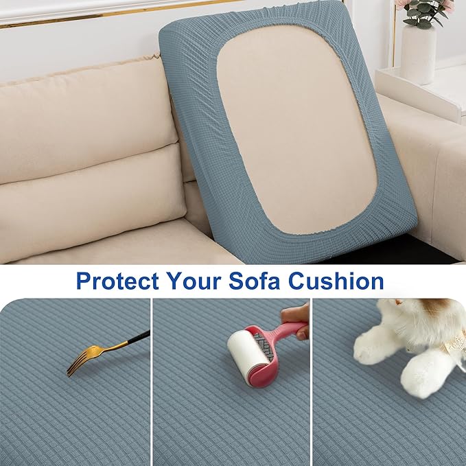 NC HOME Water Repellent Sofa Seat Slipcovers Stretch Cushion Covers, Seaters Replacement for Furniture Protector, Soft Flexibility with Elastic Bottom (Medium, Dusty Blue)