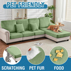 Taque Couch Cover 8-Piece Elastic Velvet Couch Cushion Covers & Chaise Slipcovers for L-Shaped Sofas, Sofa Seat Covers Washable, Soft Cover for Couches (7 Seater + Chaise, Avocado Green)