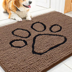 Smiry Dog Door Mat for Muddy Paws, Absorbent Dirt Trapper Non Slip Quick Dry Washable Chenille Mat for Mud Dogs, Entry Rug for Indoor and Outdoor (30x20 Inches, Coffee and Black)