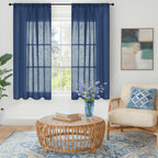 BGment Navy Blue Linen Curtains 54 Inch Length for Short Living Room, Semi Sheer Window Drapes Light Filtering for Bedroom Dining Decor Lightweight with Rod Pocket, 2 Panels Set, Each 42 Inch Wide
