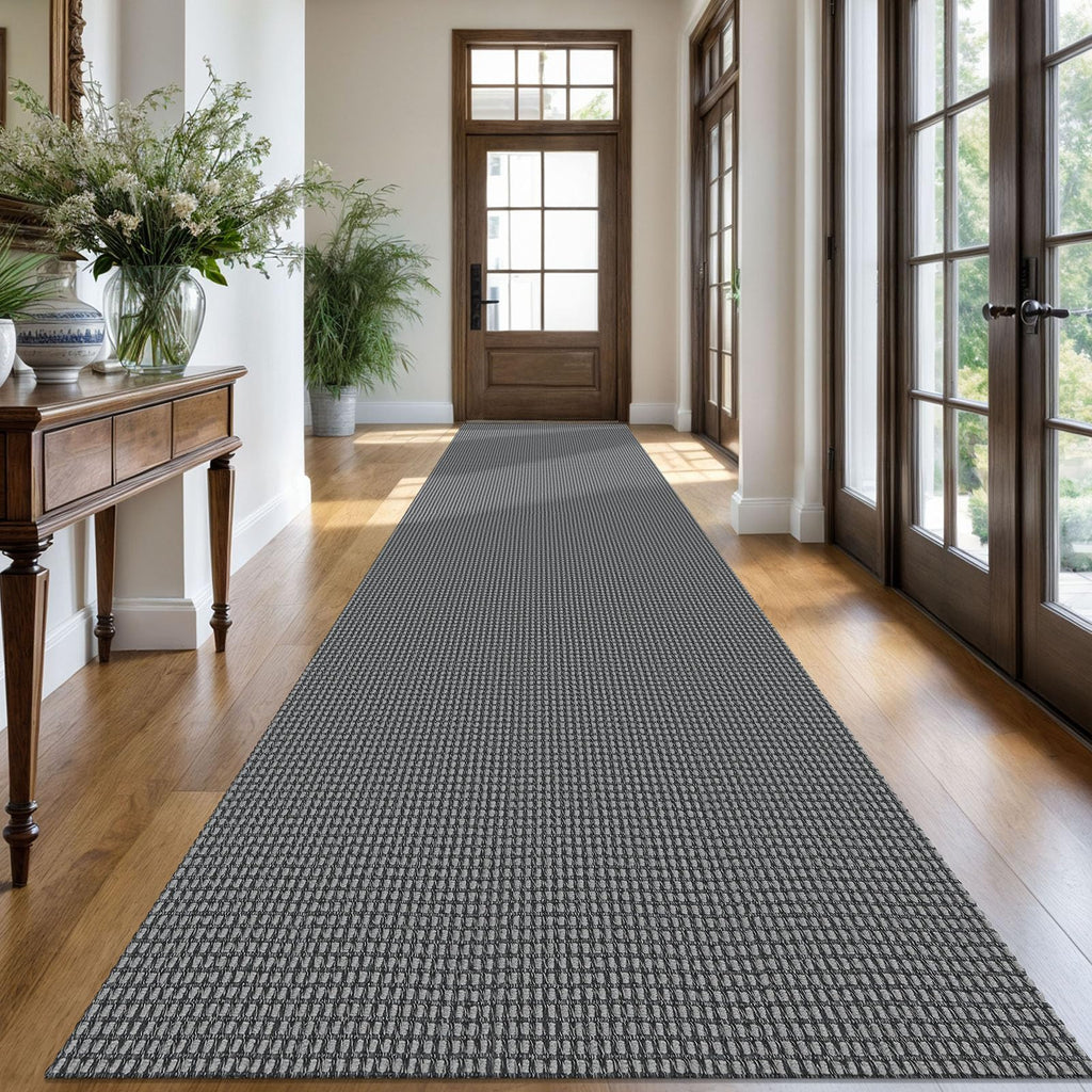 KOZYFLY Extra Long Runners for Hallways 3x16 ft Washable Kitchen Runner Non Slip Rubber Backed Hallway Rug Cotton Entryway Runner Rug Floor Carpet for Indoor Hall, Kitchen, Stair, Grey/Dark Grey