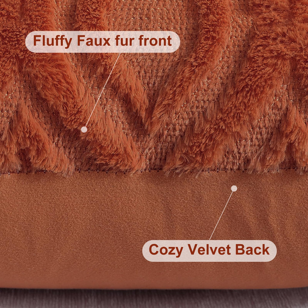 decorUhome Faux Fur Plush Soft Rust Throw Pillow Covers 16x16 Set of 2