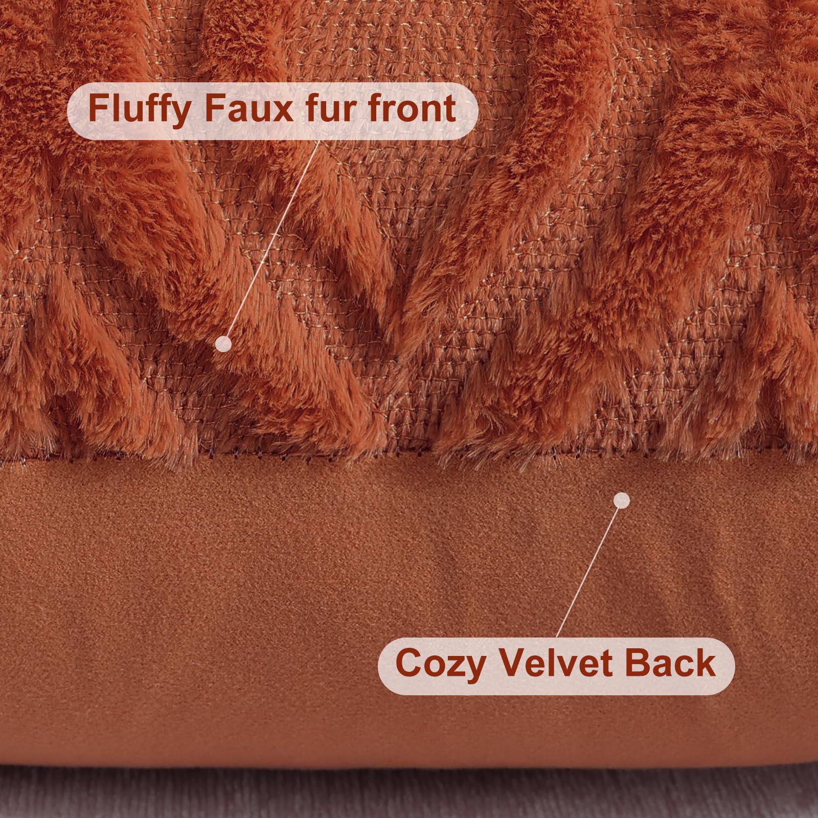 decorUhome Faux Fur Plush Soft Rust Throw Pillow Covers 16x16 Set of 2