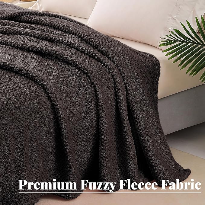 Whale Flotilla King Size Fuzzy Fleece Blanket, Fluffy Warm Soft Jacquard Bed Blankets for All Season, Lightweight and Cozy, 90x104 Inch, Coffee