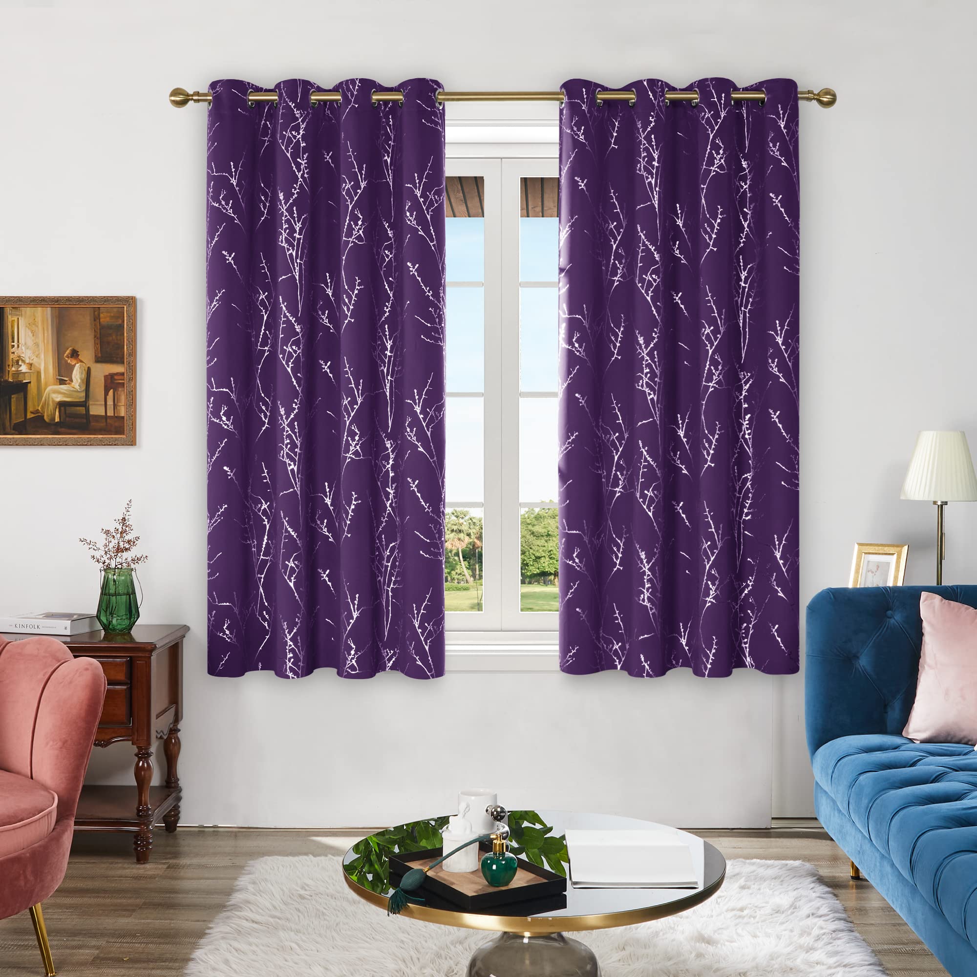 Deconovo Living Room Curtains 63 Inches Long, Blackout Curtains for Bedroom