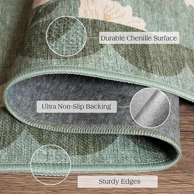 Othilic 3x5 Floral Entry Rug - Small Washable Indoor Outdoor Mats for Front Door Non-Slip Spring Porch Rug Sage Green Farmhouse Throw Rugs for Living Room Bedroom Entryway Kitchen Office Porch Decor