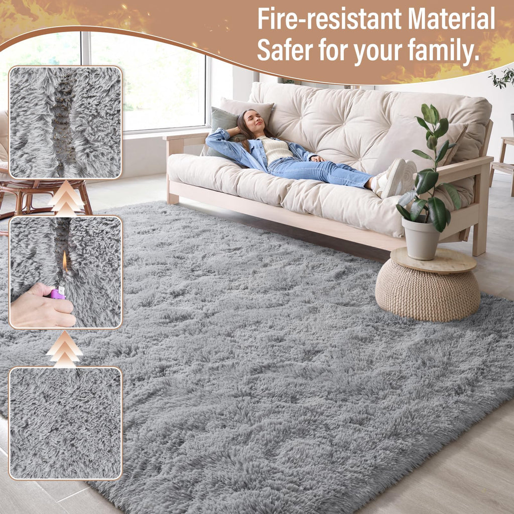 LOCHAS 5x8 Area Rugs Fluffy Living Room Carpets for Kids Bedroom, Gray