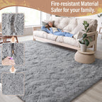LOCHAS 5x8 Area Rugs Fluffy Living Room Carpets for Kids Bedroom, Gray