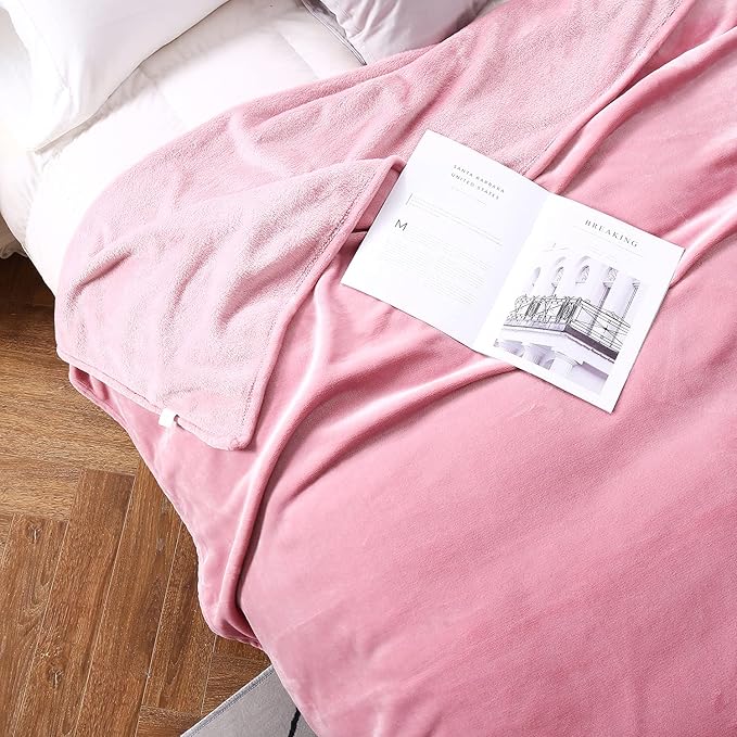 TASTHROW Large Flannel Fleece Throw Blanket, 90×90 Inch - Pink