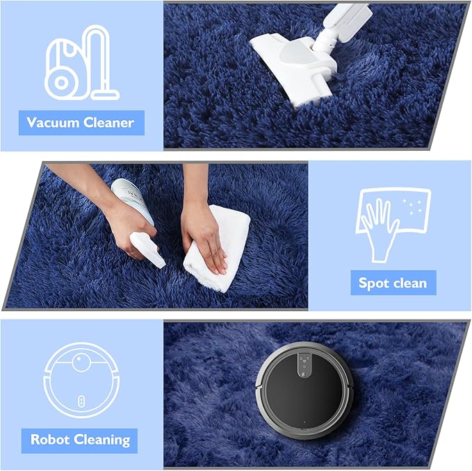 Ultra Soft Fluffy Area Rugs for Bedroom Living Room 10x14, Nursery Rug, Non-Slip Carpet for Kids Dorms Decor, Shaggy Bedside Rug, Blue