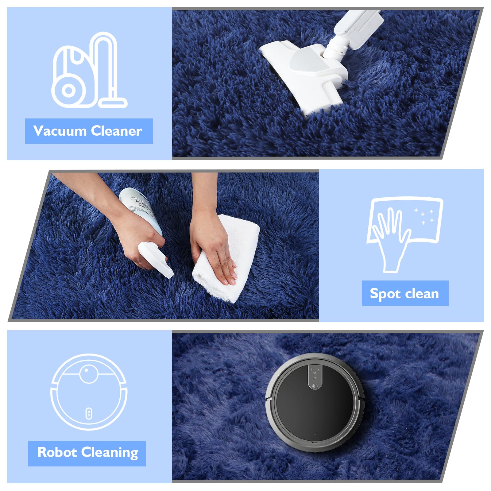 8x10 Fluffy Area Rugs for Living Room,Blue Large Shag Area Rug for Bedroom
