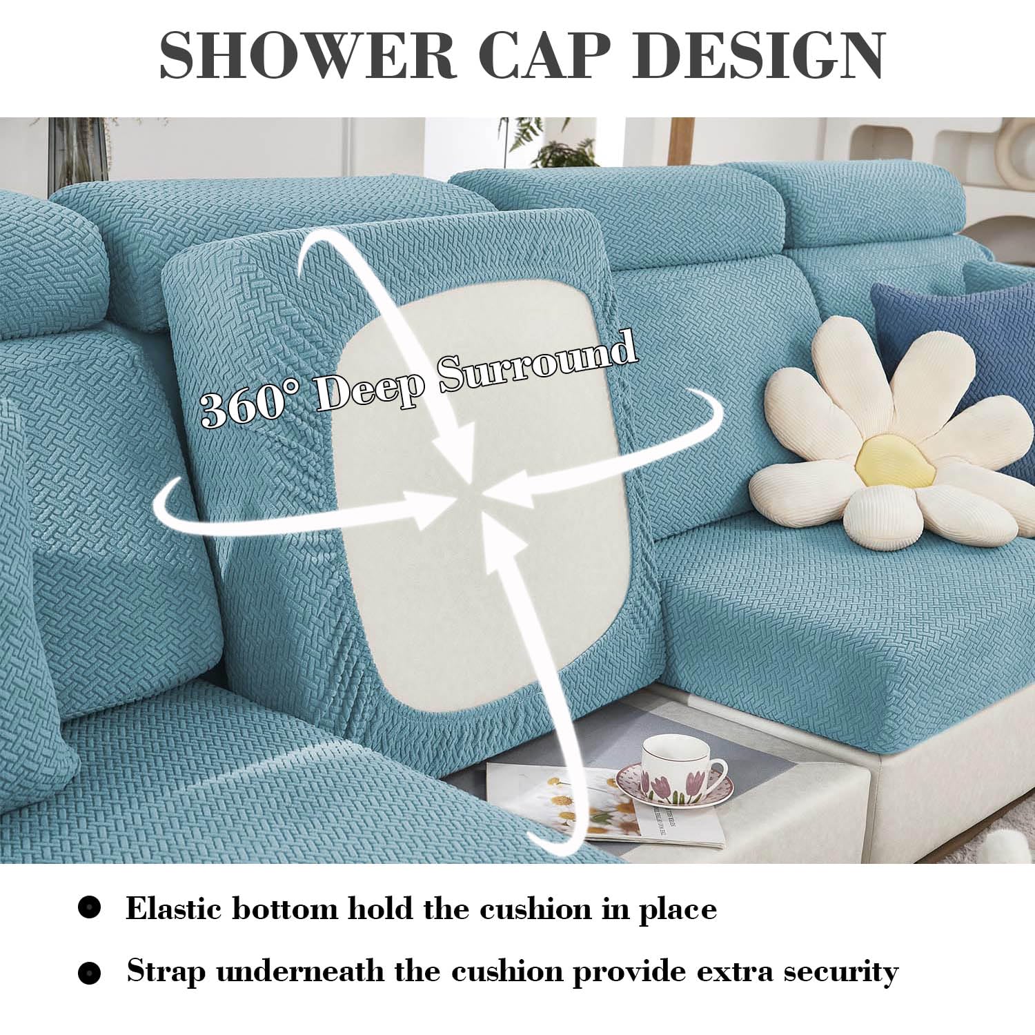 Disayu Sofa Covers Couch Covers for Sofa Pet Friendly Couch Cushion Covers Universal Sofa Covers Washable Stretch Slipcovers for Sectional Sofa (Texture Sea Blue,Chaise Cover)
