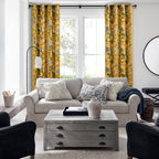 94 Inches Long Custom Satin Window Treatments,Retro Art Deco Floral Hummingbird Patterned Pretty Elegant Mustard Yellow Light Blocking Grommet Curtains Two Pages Curtains for Bedroom Playroom Room