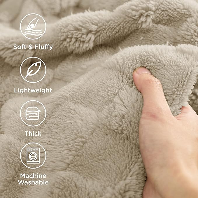 Bedsure GentleSoft Beige Throw Blanket for Couch - Checkered Fleece Blankets Gifts for Kids Girls, Cute Soft Cozy Throw for Bedroom Home Decor Gifts, Neutral, 50x60 Inches