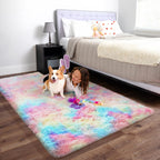 Ophanie Rainbow Rug for Bedroom Girls,Unicorn Colorful Fluffy Soft Cute Fuzzy Area Rugs,Shag Plush Shaggy Bedside Floor 4x6 Furry Carpet for Kids Baby Teen Dorm Decor with Over 99 pcs Pile fibers