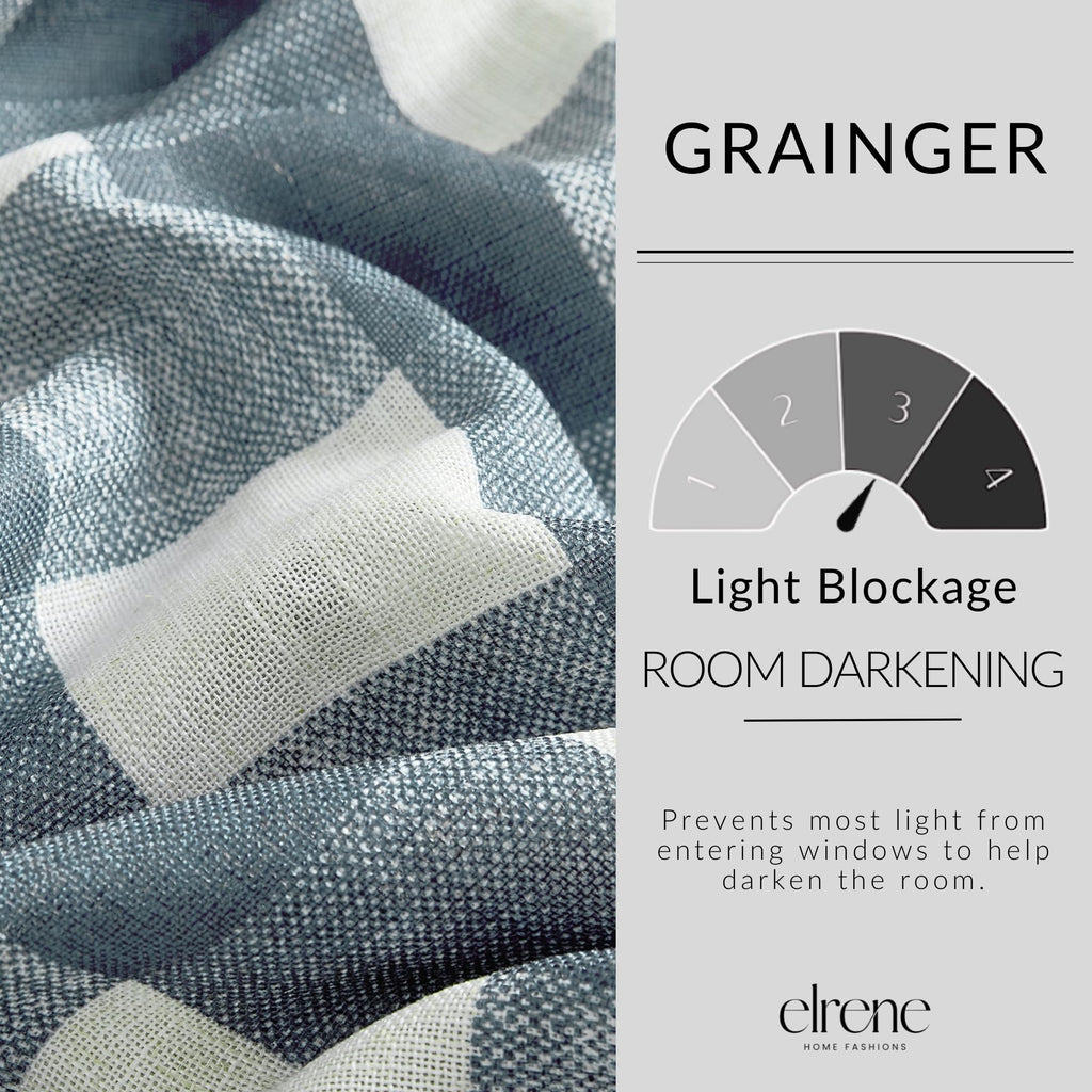 Threadmade Grainger Buffalo Check Blackout Window Curtain, Chambray - 52" W x 84" L