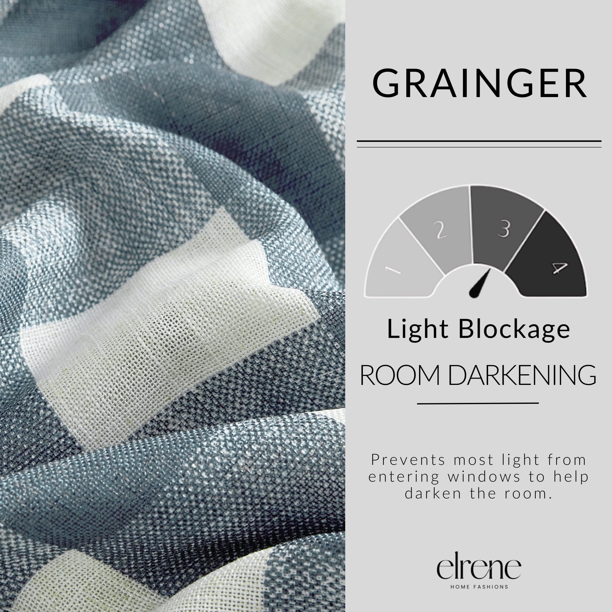 Threadmade Grainger Buffalo Check Blackout Window Curtain, Chambray - 52" W x 84" L