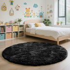 Black Fluffy Round Area Rugs for Bedroom,3'X3'Shag Circle Small Area Rugs