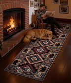 Western Runner Rug 2'8"x8' - Rustic Cabin Washable Rug, Non-Slip Low Pile Soft Carpet, Lodge Geometric Print Floor Runner Rugs for Hallway, Entryway, Bedroom, Kitchen, Laundry