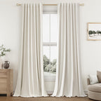 Guken 100% Blackout Linen Curtains for Bedroom 95 Inches Long Natural Cream Black Out Curtain Back Tab Thermal Insulated Room Darkening Window Drapes for Living Room 2 Panels Beige Ivory 52x95