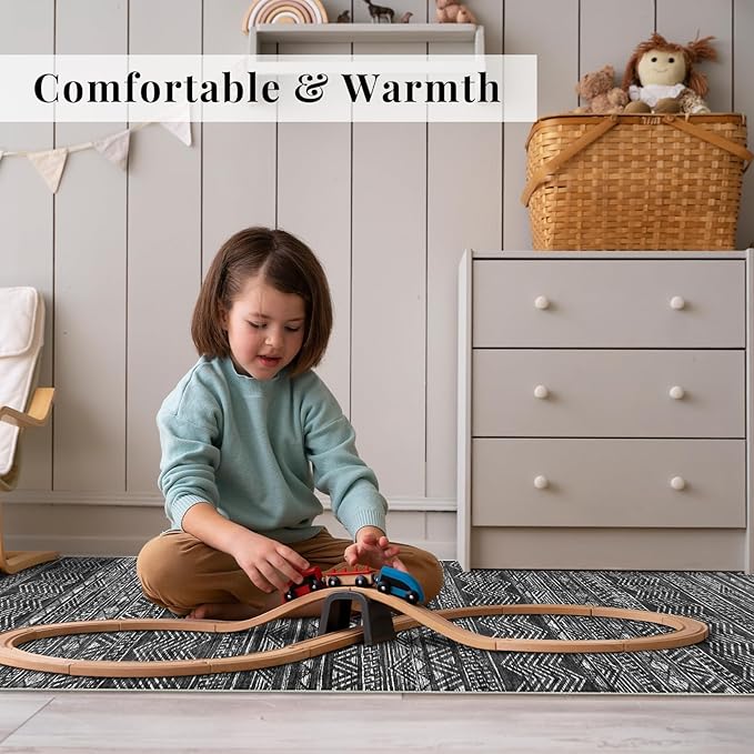 3x4 Washable Entryway Area Rug: Moroccan Small Runner Rug for Hallway Soft Modern Non Slip Door Mat with Rubber Backing Low Pile Thin Floor Carpet for Kitchen Bathroom Bedroom Indoor 3x4 Black