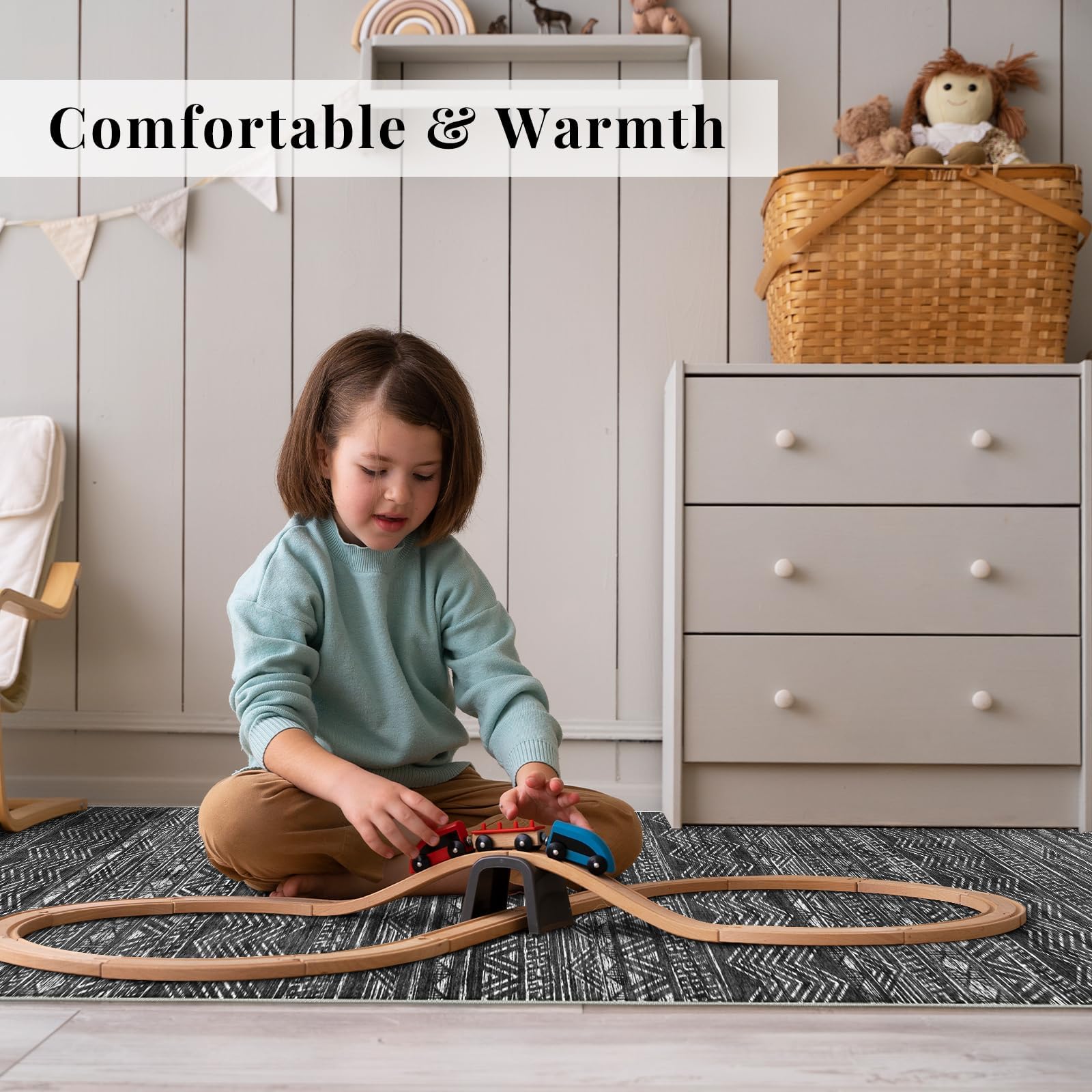 3x4 Area Rug Washable Moroccan: Non Slip Entryway Floor Mat Black