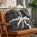 Cozy Bliss Faux Fur Bubble Throw for Couch, Fuzzy Soft Plush Thick Blanket for Sofa Bed Gift, 50x60 Inches Charcoal Grey