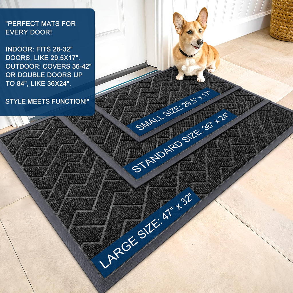OLANLY Front Door Mat Outside 29.5x17, All-Season Absorbent Rubber Doormat