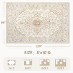 Area Rugs 8x10 Vintage Rug: Large Washable Living Room Rug Retro Medallion Distressed Soft Low Pile Non-Slip Indoor Floor Carpet for Bedroom Kitchen Nursery Dining Office (BeigeBrown, 8'x10')