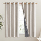 NICETOWN Brich Vintage Open Linen Weave Flax Thermal Curtains, 100% Blackout Curtains 45" Long for Dining Room, Soundproof Window Treatment Drapes for Hall Room, 52" Wide Per Panel, Set of 2