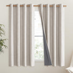 NICETOWN Brich Vintage Open Linen Weave Flax Thermal Curtains, 100% Blackout Curtains 48" Long for Dining Room, Soundproof Window Treatment Drapes for Hall Room, 52" Wide Per Panel, Set of 2