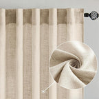MIULEE Light Taupe Linen Curtains 90 Inch Long 2 Panels for Bedroom Living Room, Soft Linen Textured Window Drapes Semi Sheer Light Filtering Back Tab Rod Pocket Farmhouse Modern Burlap Look Decor