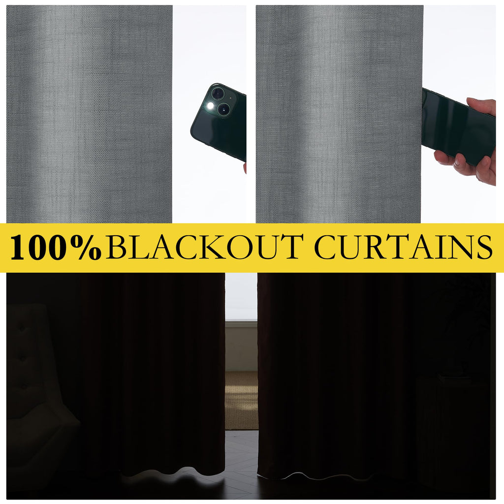 NICETOWN 100% Absolutely Blackout Linen Curtains with Thermal Insulated White Liner, Dove Grey, 42" Wide, 2 Pieces, Privacy Vertical Window Drapes for Office Laundry Living Room Windows 72 inch Long