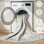PLHXFR Round Area Rug Living Room: 6 ft Floral Washable Carpet Green Beige