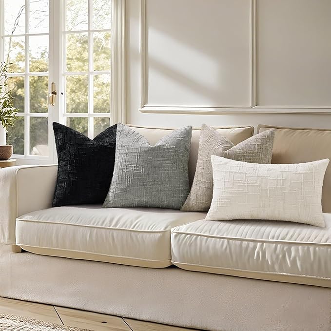 decorUhome Neutral Grey Chenille Euro Sham Throw Pillow Covers 22x22 Set of 2 Textured Soft Cozy Slubby Couch Pillow Covers Modern Farmhouse Boho Decorative Pillow Cases for Bed Sofa Living Room