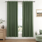 Guken Olive Green 100% Blackout Curtains 72 Inch Length 2 Panels Set for Living Room Bedroom Back Tab Thermal Insulated Black Out Linen Drapes Room Darkening Window Curtains 72 Inches Long