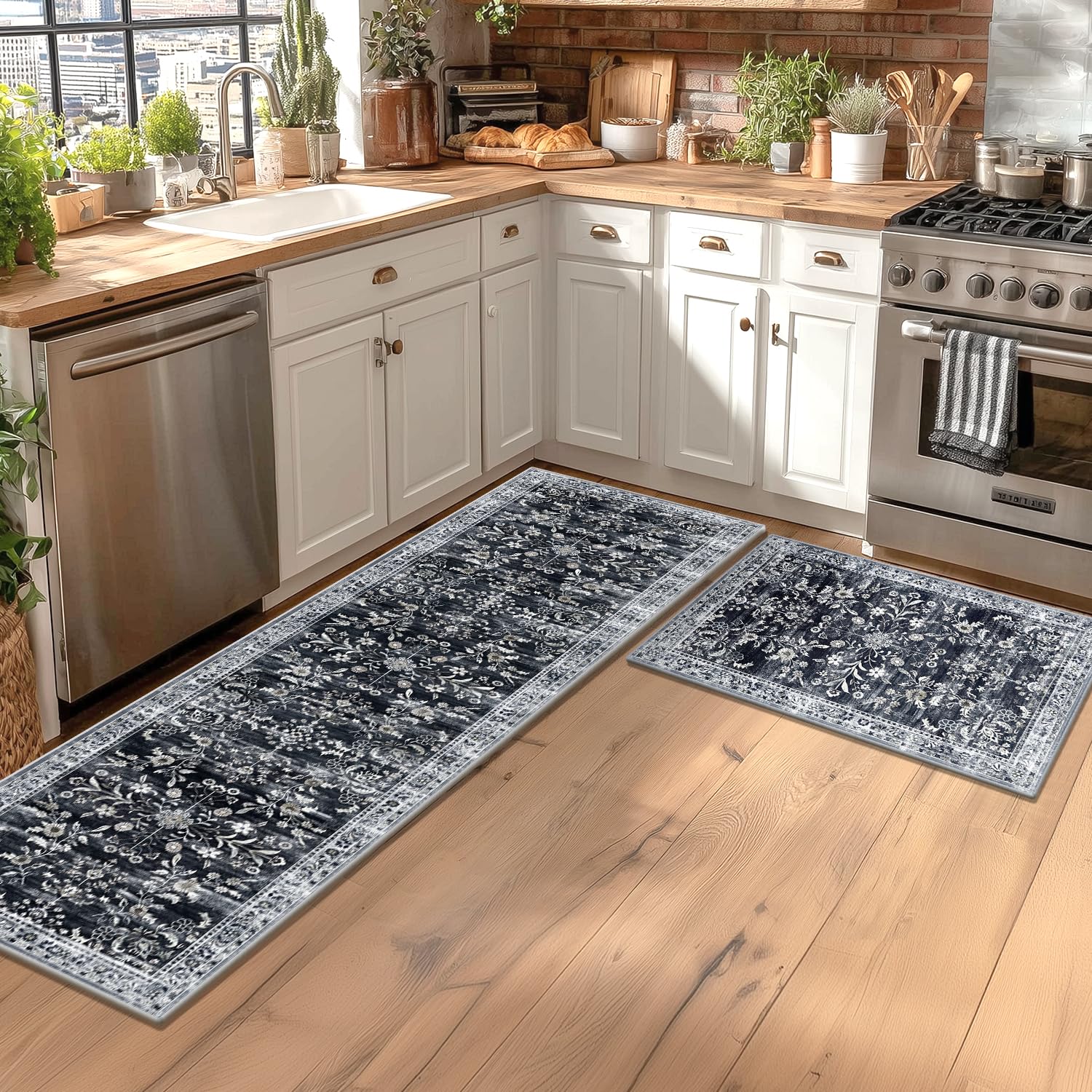 Yamaziot 2x6 Washable Hallway Runner Rug Non Slip Floral Carpet, Black