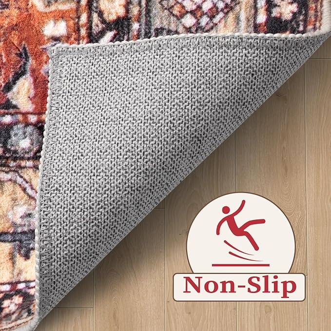 SERISSA 7x9 Area Rugs for Living Room, Large Washable Non-Slip Boho Rug, Ultra Soft Vintage Oriental Tribal Print Distressed Carpet for Dining Room Bedroom Dorm Office Home Decor