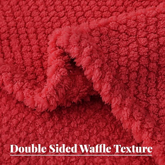 Whale Flotilla Extra Large Fuzzy Fleece Throw Blanket for Couch, 50x70 Inch Fluffy Warm Soft Jacquard Blankets for All Season, Lightweight and Cozy, Red