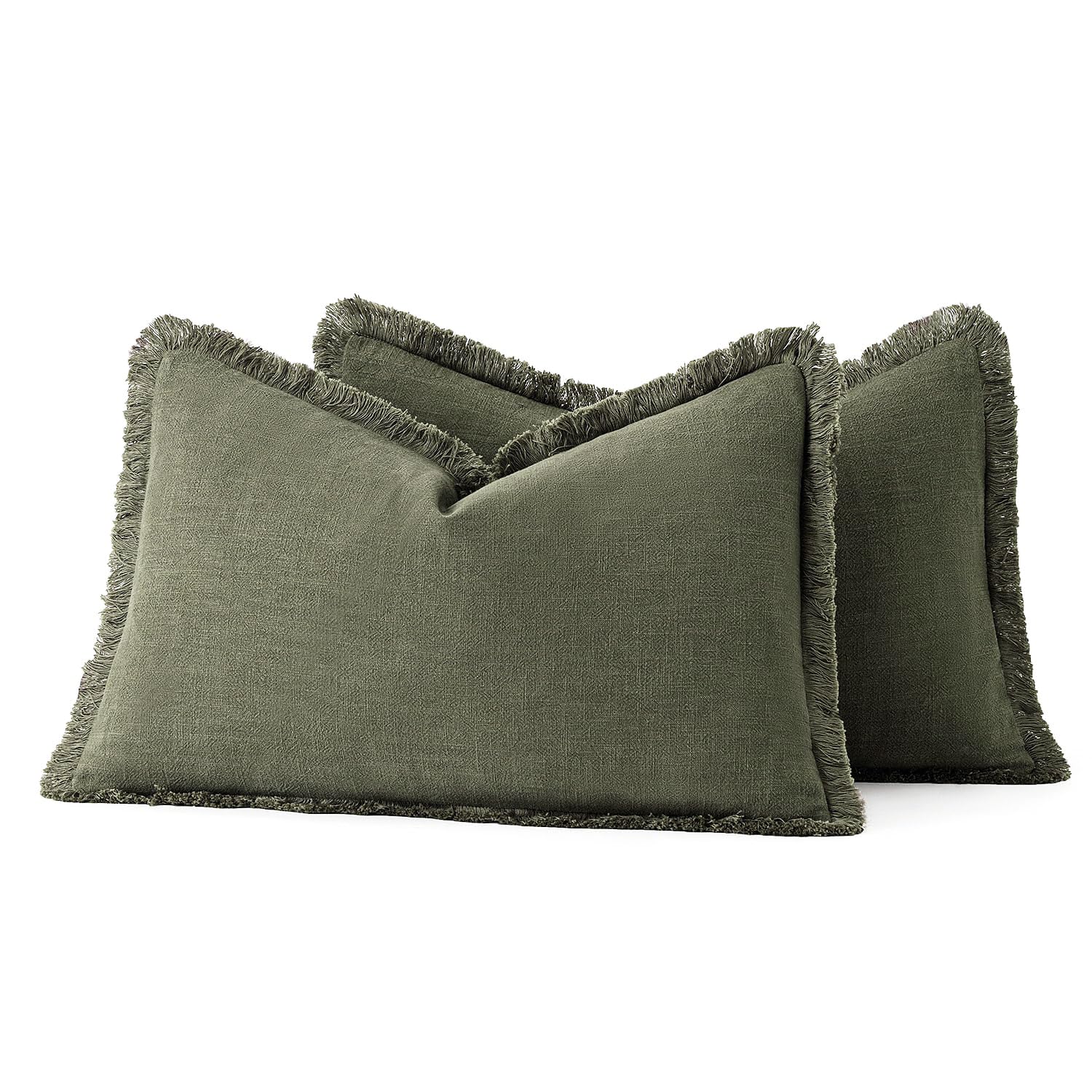MIULEE Boho Linen Decorative Lumbar Throw Pillow Covers Olive Green 12x20