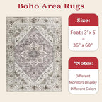 SERISSA Area Rug 3x5 Boho Rugs for Bedroom, Washable Kitchen Rugs Non-Slip, Ultra Soft Print Distressed Entry Rug Low-Pile Throw Rug Earth Tone Carpet for Bedroom Nursery Living Room Decor