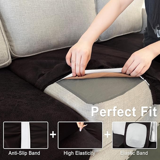 ANARACHON Leather Look Couch Cushion Covers Sofa Seat Slipcovers Sets Couches Furniture Protector for Sectional Armchair Loveseat Pets Kids Stretch Spandex Fabric (1 Cushion Sofa, Chocolate)
