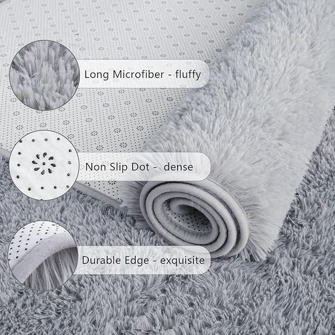 Chicrug Soft Runner Rugs for Bedroom Living Room Plush Fluffy Rug 2x8 Feet, Shag Furry Runner Carpet Non Shedding for Nursery Children Kids Girls Room Home Decorative, Grey